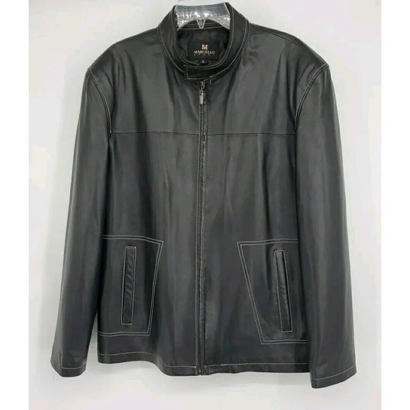 MARCELLO SPORT Mens XLarge Black Lined Leather Coat Zip SUPER SOFT LEATHER - Picture 1 of 12
